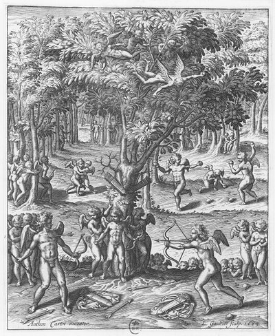&39;Cupidons&39;, prato de &39;As Imagens ou Tableaux de Platte Pintura dos Dois Filósofos Sofistas Gregos&39;, de Blaise de Vigenère, 1615 de Leonard Gaultier